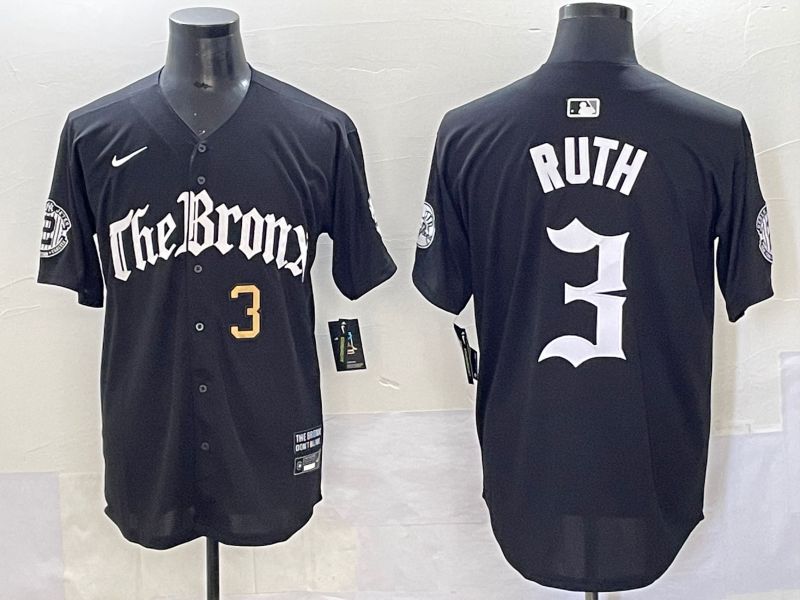 Men 2025 New York Yankees 3 Ruth Black Five generations Joint Name Nike MLB Jersey style 3